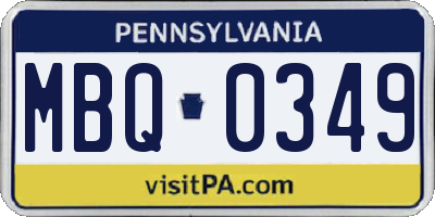 PA license plate MBQ0349