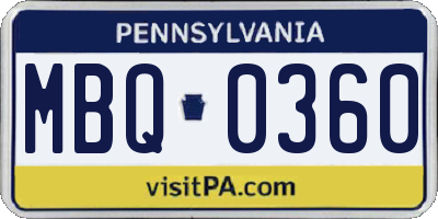 PA license plate MBQ0360