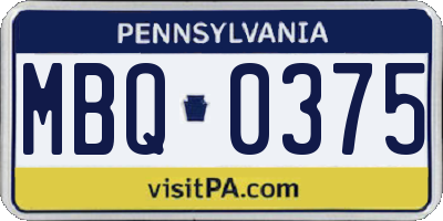 PA license plate MBQ0375