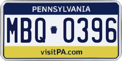 PA license plate MBQ0396