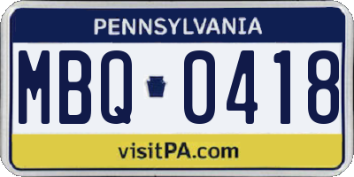 PA license plate MBQ0418