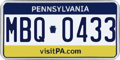 PA license plate MBQ0433