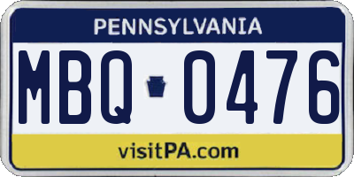 PA license plate MBQ0476