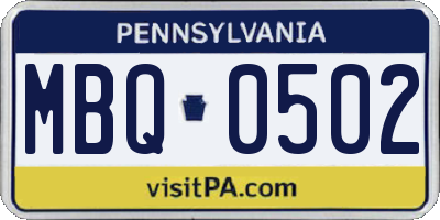 PA license plate MBQ0502
