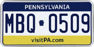 PA license plate MBQ0509