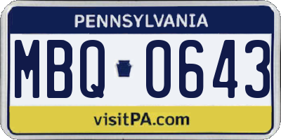 PA license plate MBQ0643