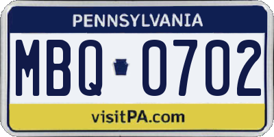 PA license plate MBQ0702