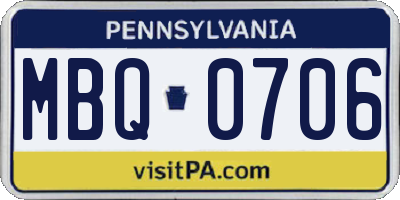 PA license plate MBQ0706