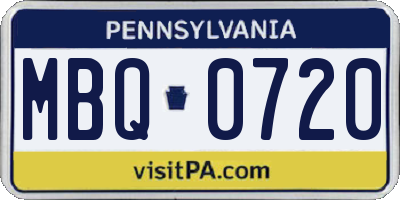 PA license plate MBQ0720