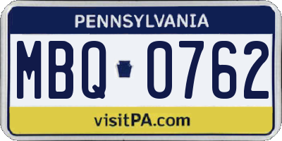 PA license plate MBQ0762
