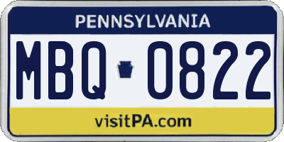 PA license plate MBQ0822