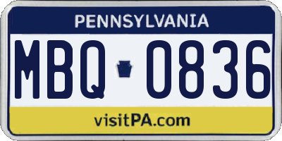 PA license plate MBQ0836