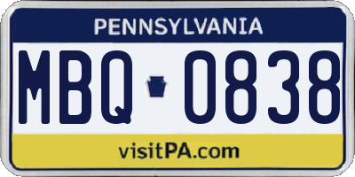 PA license plate MBQ0838