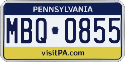 PA license plate MBQ0855