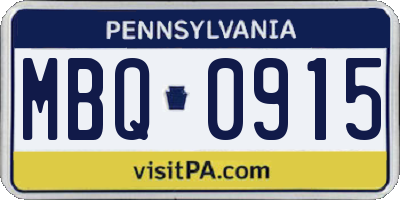 PA license plate MBQ0915