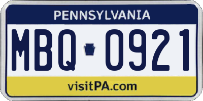 PA license plate MBQ0921