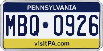 PA license plate MBQ0926