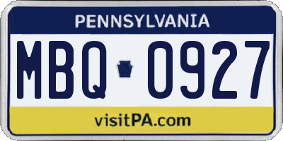 PA license plate MBQ0927