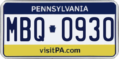 PA license plate MBQ0930