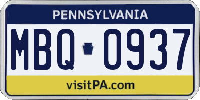 PA license plate MBQ0937