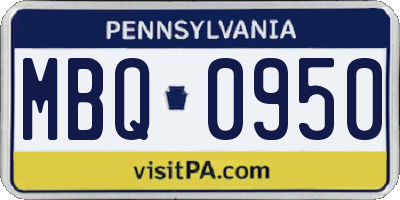 PA license plate MBQ0950