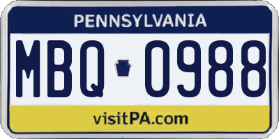 PA license plate MBQ0988