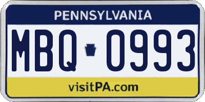 PA license plate MBQ0993