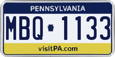 PA license plate MBQ1133