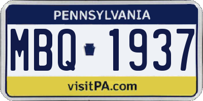 PA license plate MBQ1937