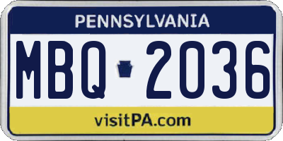 PA license plate MBQ2036