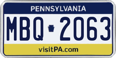 PA license plate MBQ2063