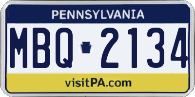 PA license plate MBQ2134