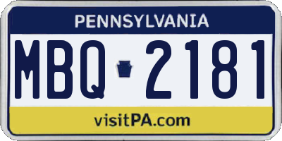 PA license plate MBQ2181