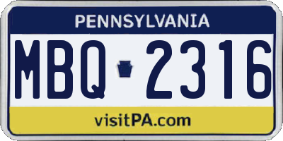 PA license plate MBQ2316