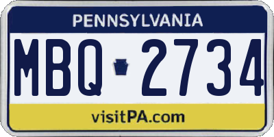 PA license plate MBQ2734
