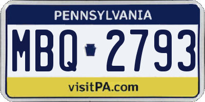 PA license plate MBQ2793