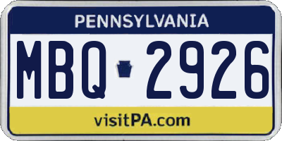 PA license plate MBQ2926
