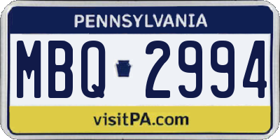 PA license plate MBQ2994