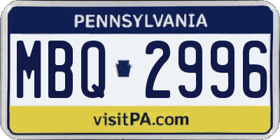 PA license plate MBQ2996
