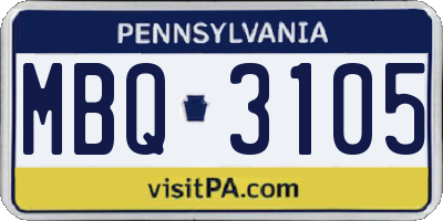 PA license plate MBQ3105