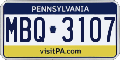 PA license plate MBQ3107