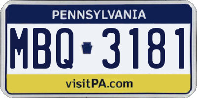 PA license plate MBQ3181