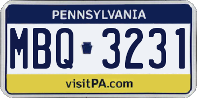 PA license plate MBQ3231