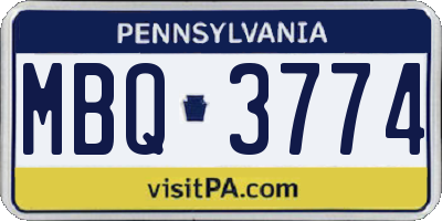PA license plate MBQ3774