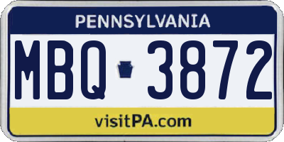 PA license plate MBQ3872