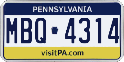 PA license plate MBQ4314