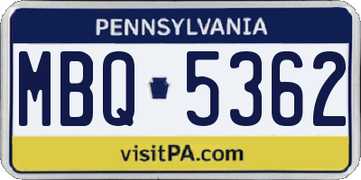 PA license plate MBQ5362