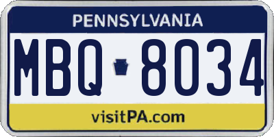 PA license plate MBQ8034