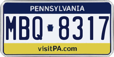 PA license plate MBQ8317
