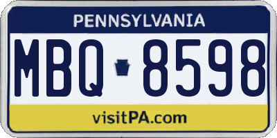 PA license plate MBQ8598
